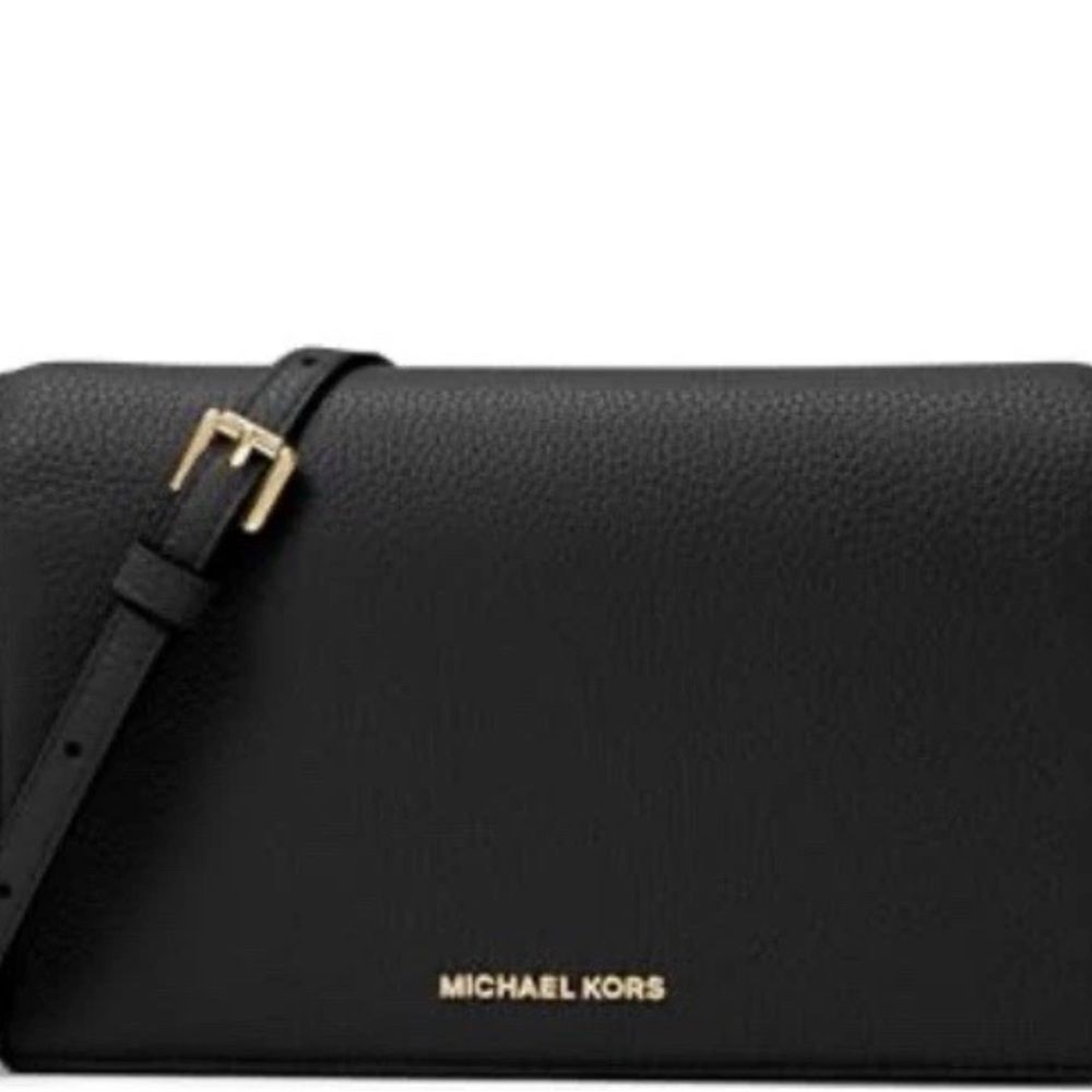 Michael Kors Black Front Flab Leather Crossbody Bag